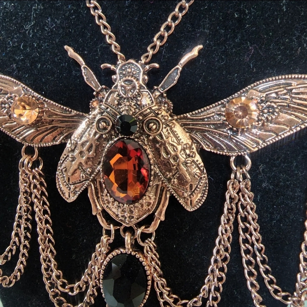 Steampunk Rennaisance Faire Statement Necklace Scarab Beetle Egyptian Accessory - Picture 3 of 3